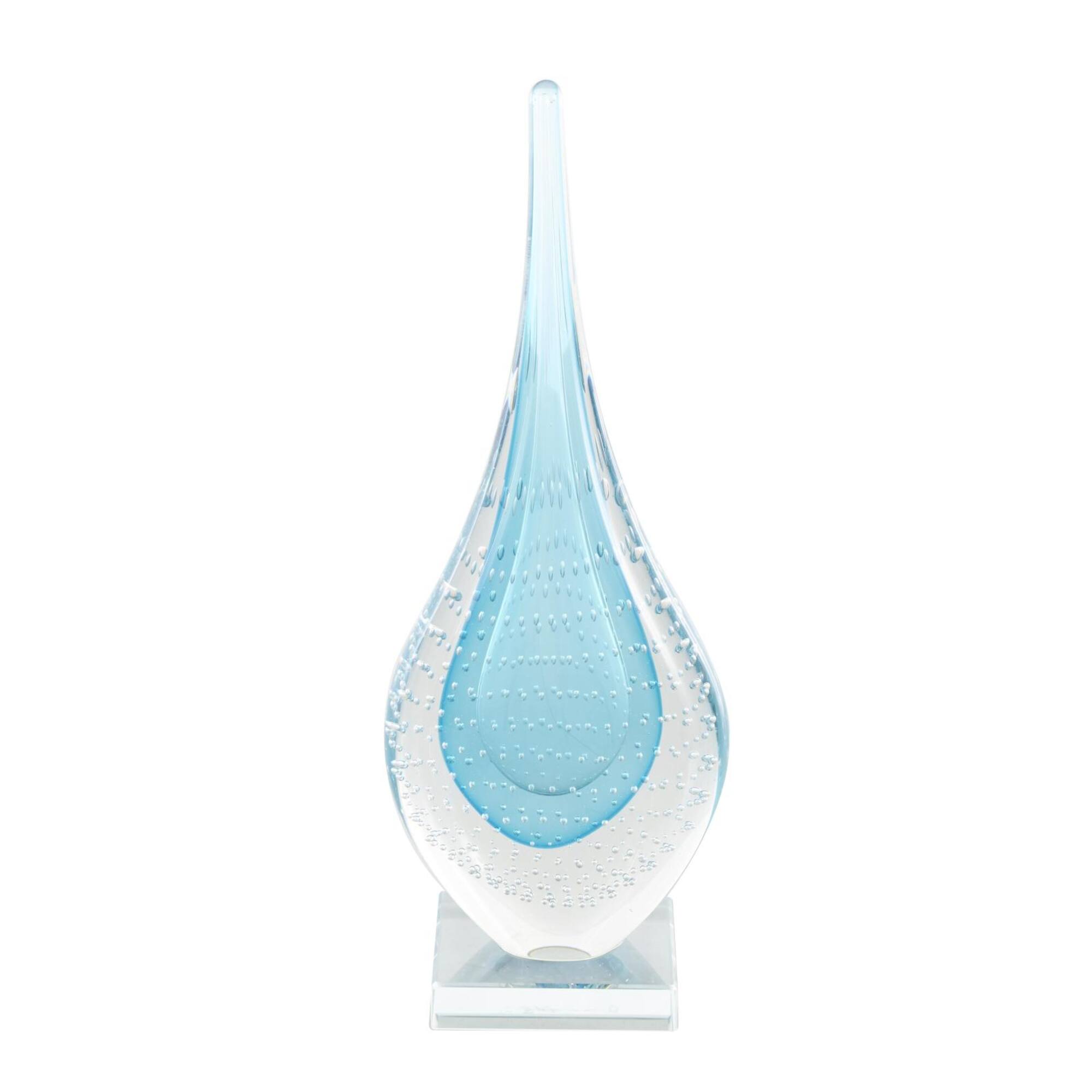 13" Blue Glass Abstract Teardrop Sculpture